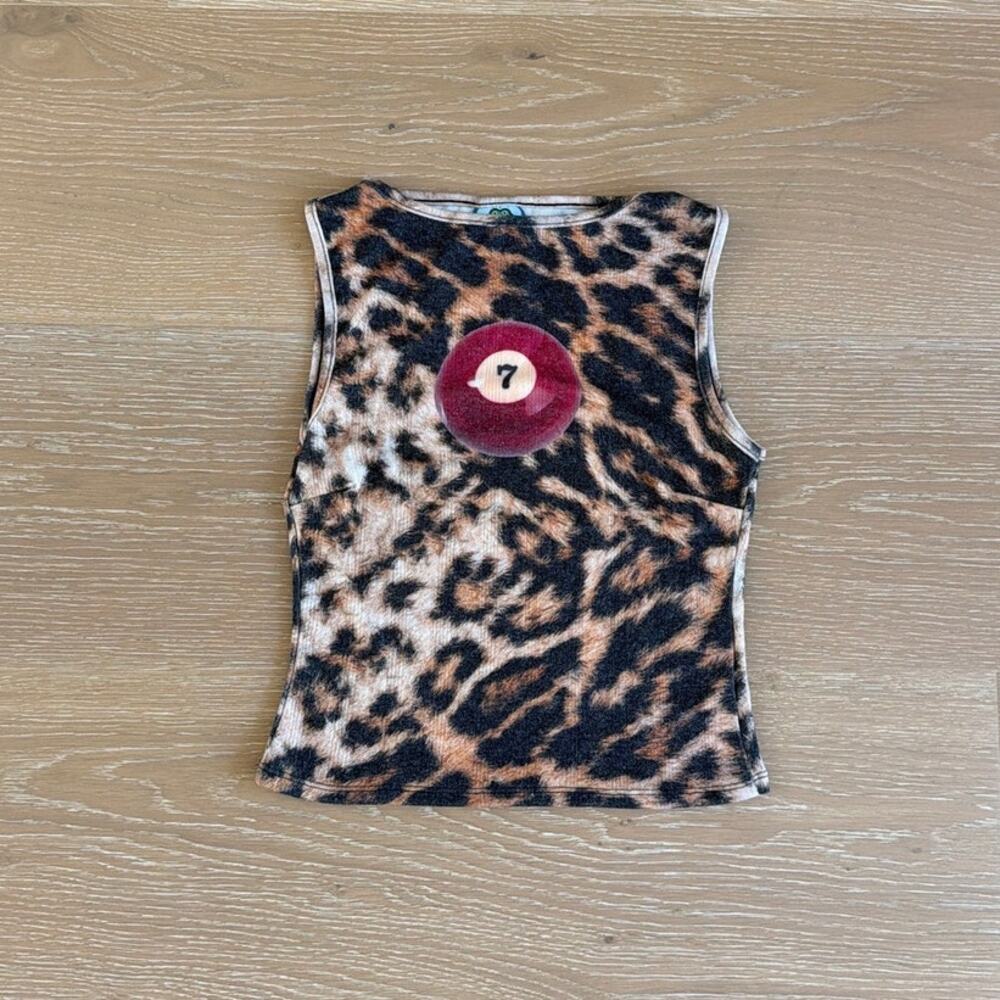 Omighty Sweet Lord 7 Ball Leopard Print Pointelle Tank Size XS in Brown Red